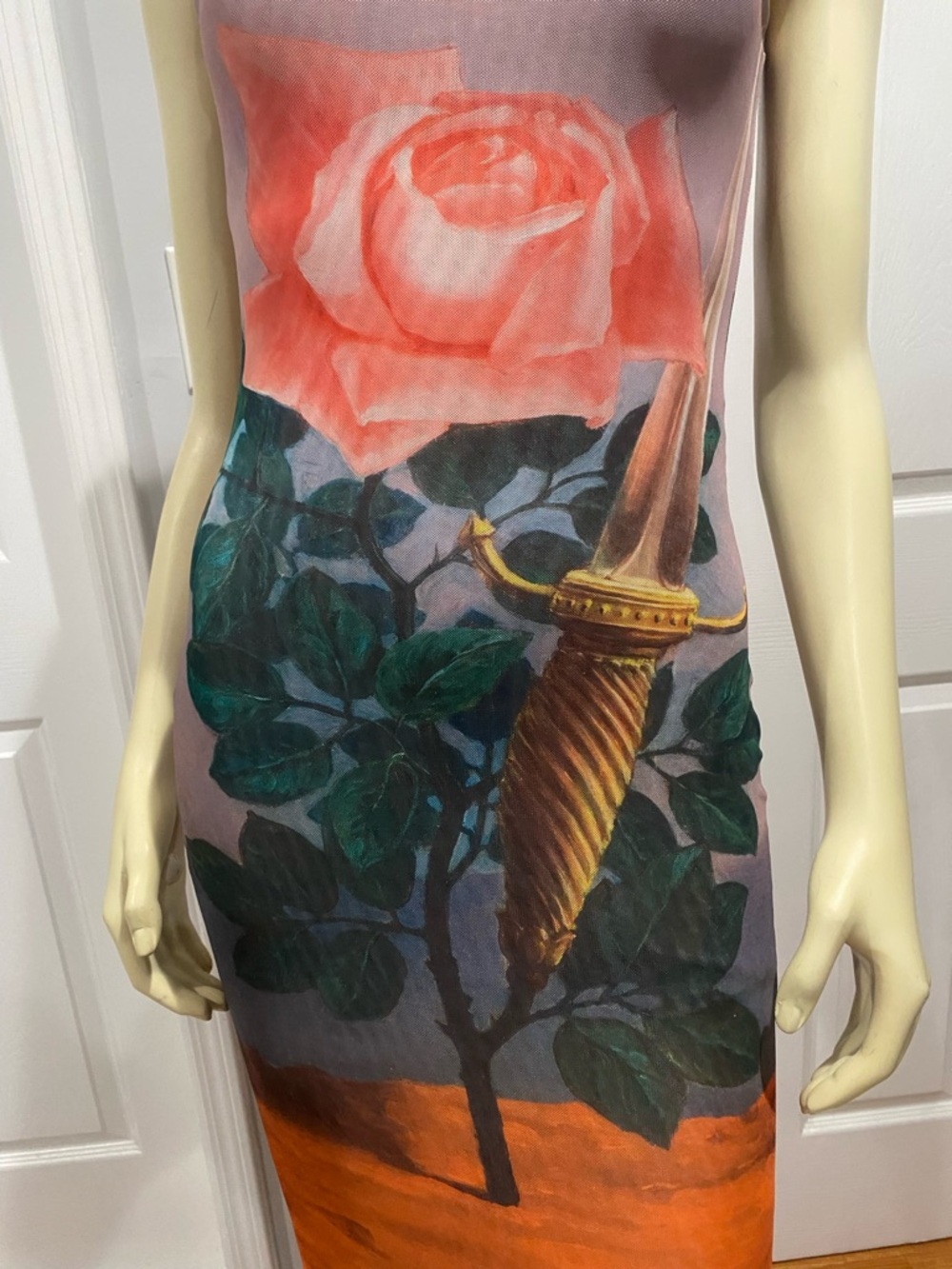 Rene Magritte Zara Sleeveless Maxi Dress with Pink Rose & Orange Panel/ Size S - Picture 3 of 14